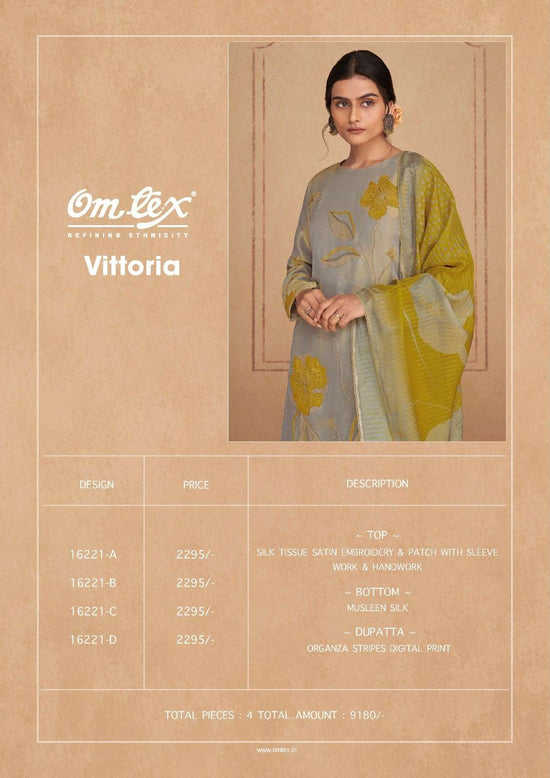 Omtex Vittoria Silk Tissue Satin Handwork Dress Material