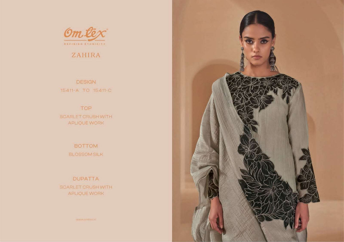 Omtex Zahira Scarlet Crush Aplique Work Unstitched Dress Material - Amrah Wholesale