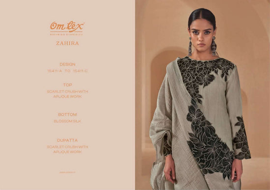 Omtex Zahira Scarlet Crush Aplique Work Unstitched Dress Material - Amrah Wholesale