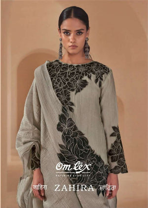 Omtex Zahira Scarlet Crush Aplique Work Unstitched Dress Material - Amrah Wholesale