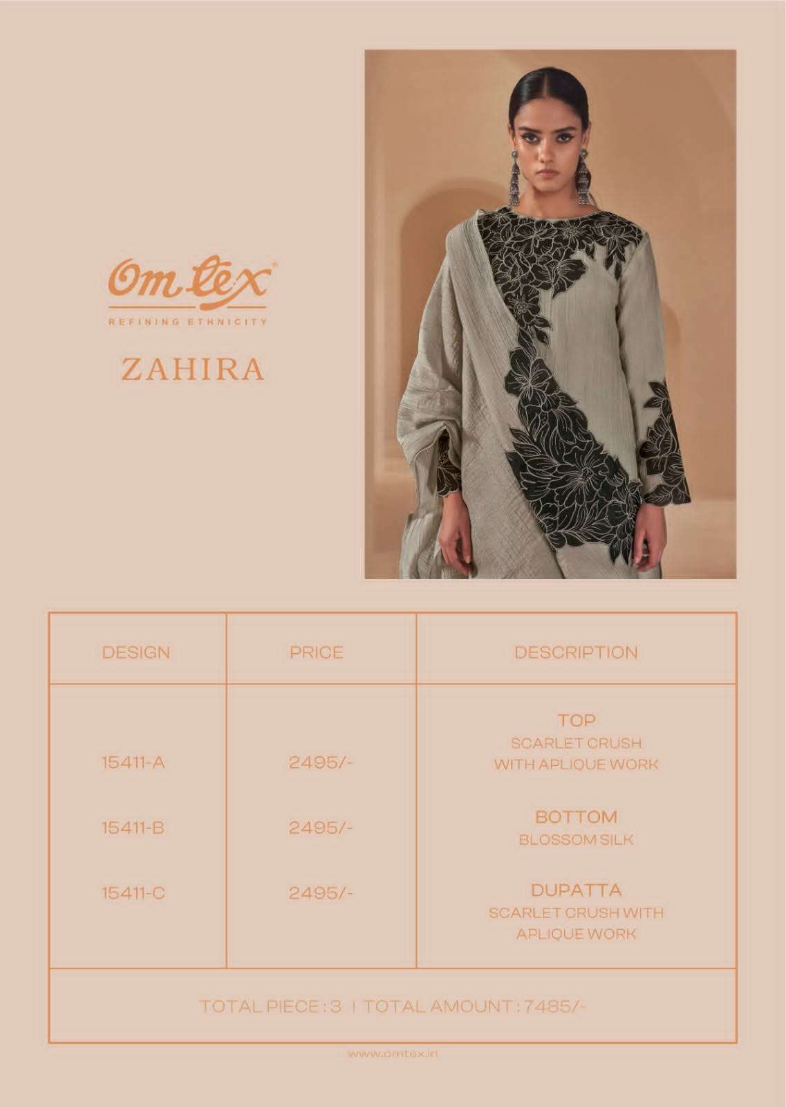 Omtex Zahira Scarlet Crush Aplique Work Unstitched Dress Material - Amrah Wholesale