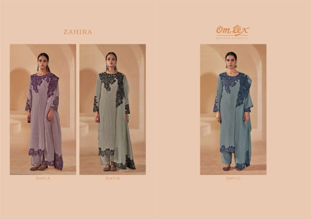 Omtex Zahira Scarlet Crush Aplique Work Unstitched Dress Material - Amrah Wholesale
