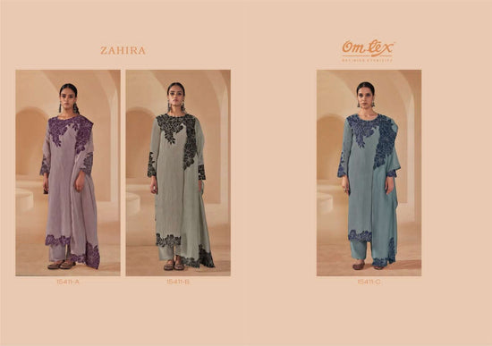 Omtex Zahira Scarlet Crush Aplique Work Unstitched Dress Material - Amrah Wholesale