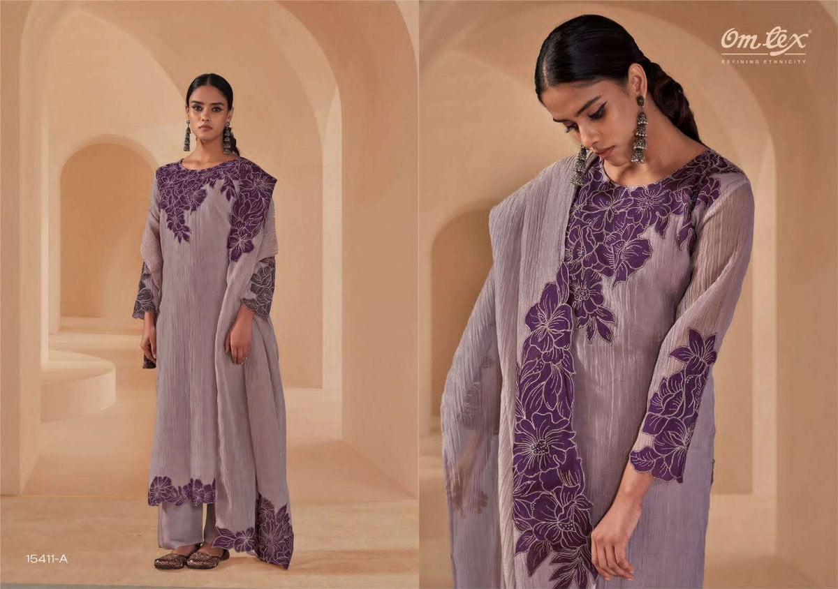 Omtex Zahira Scarlet Crush Aplique Work Unstitched Dress Material - Amrah Wholesale