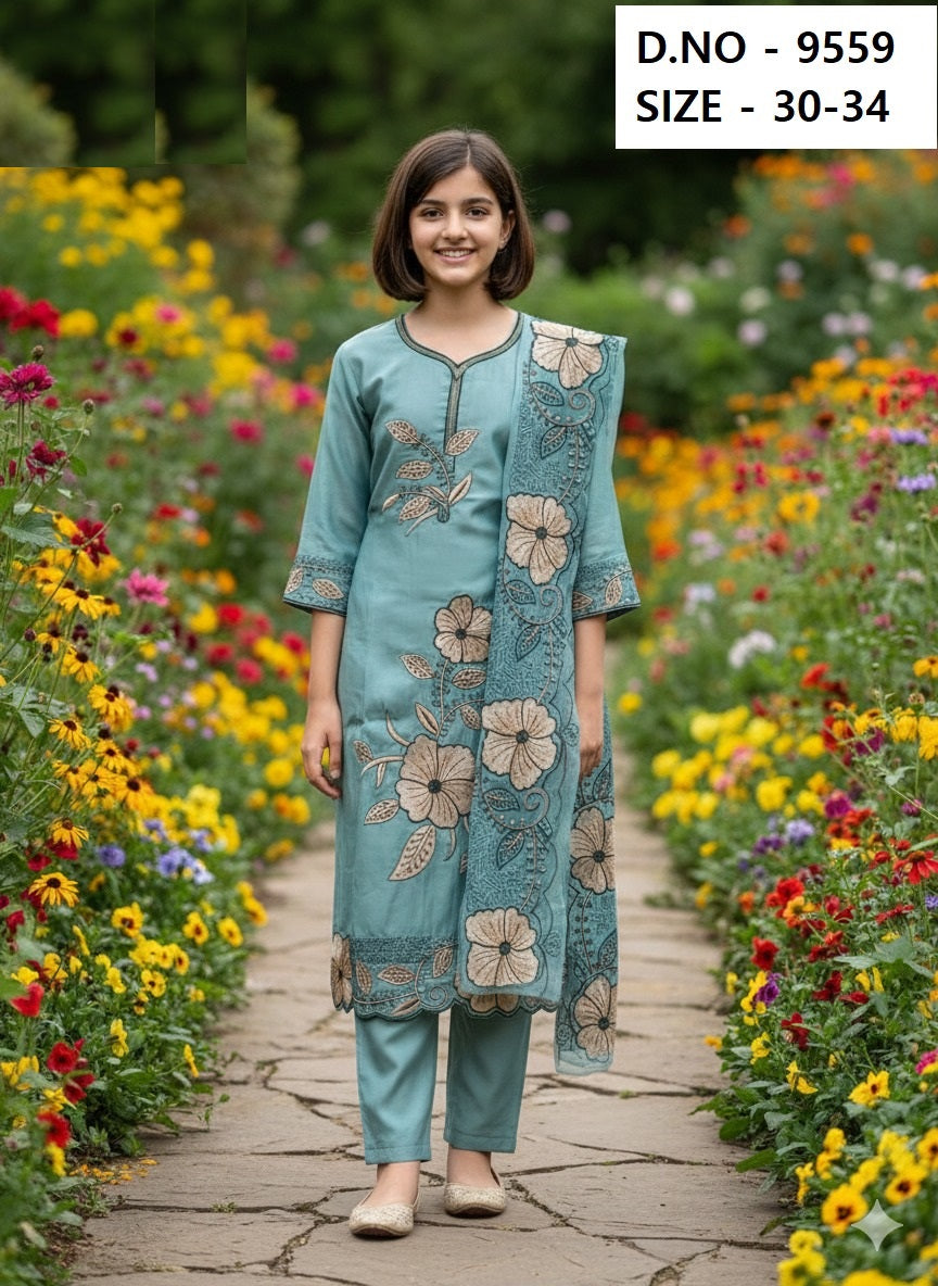 Organza Dupatta Work Kurti Set 9559