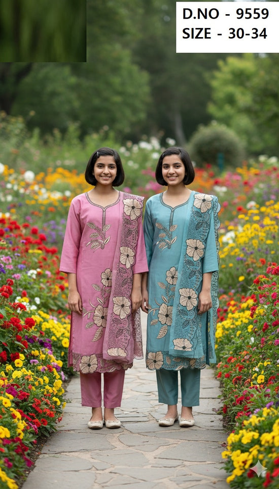 Organza Dupatta Work Kurti Set 9559