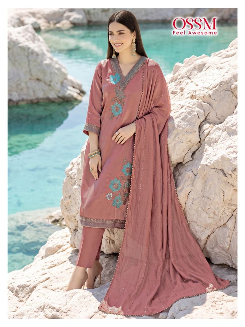 Ossm Gulnaaz Vol 1 Viscose Roman Glass Embroidered Kurti Set