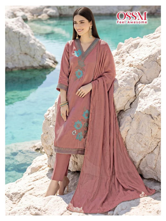 Ossm Gulnaaz Vol 1 Viscose Roman Glass Embroidered Kurti Set