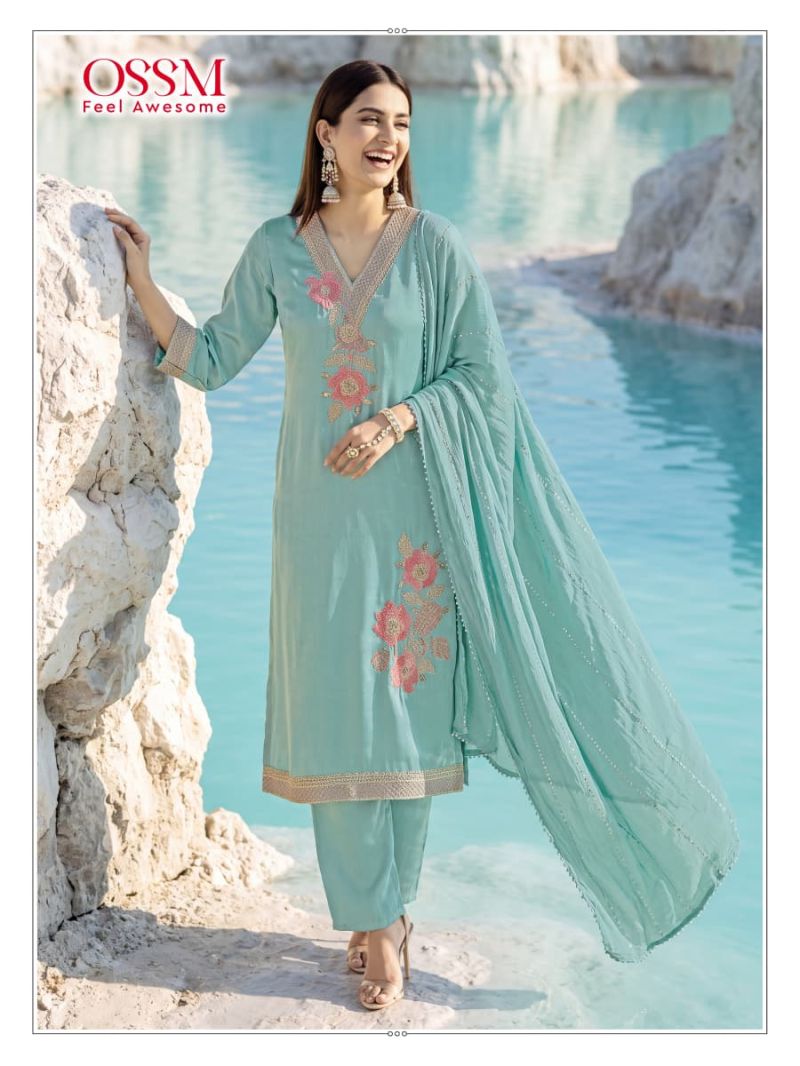 Ossm Gulnaaz Vol 1 Viscose Roman Glass Embroidered Kurti Set