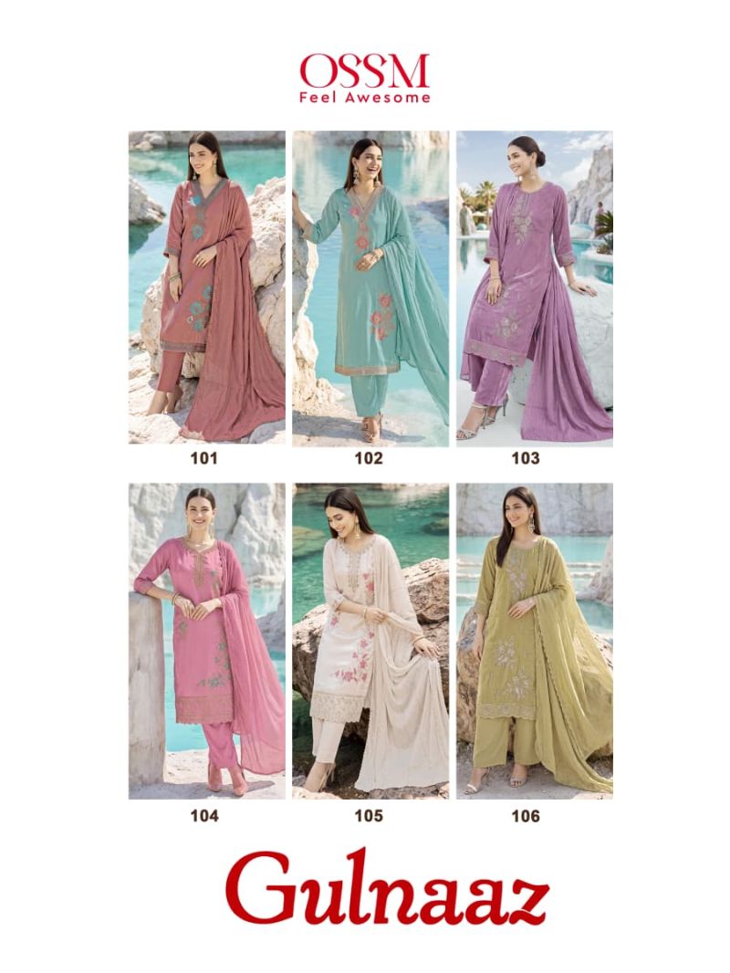 Ossm Gulnaaz Vol 1 Viscose Roman Glass Embroidered Kurti Set