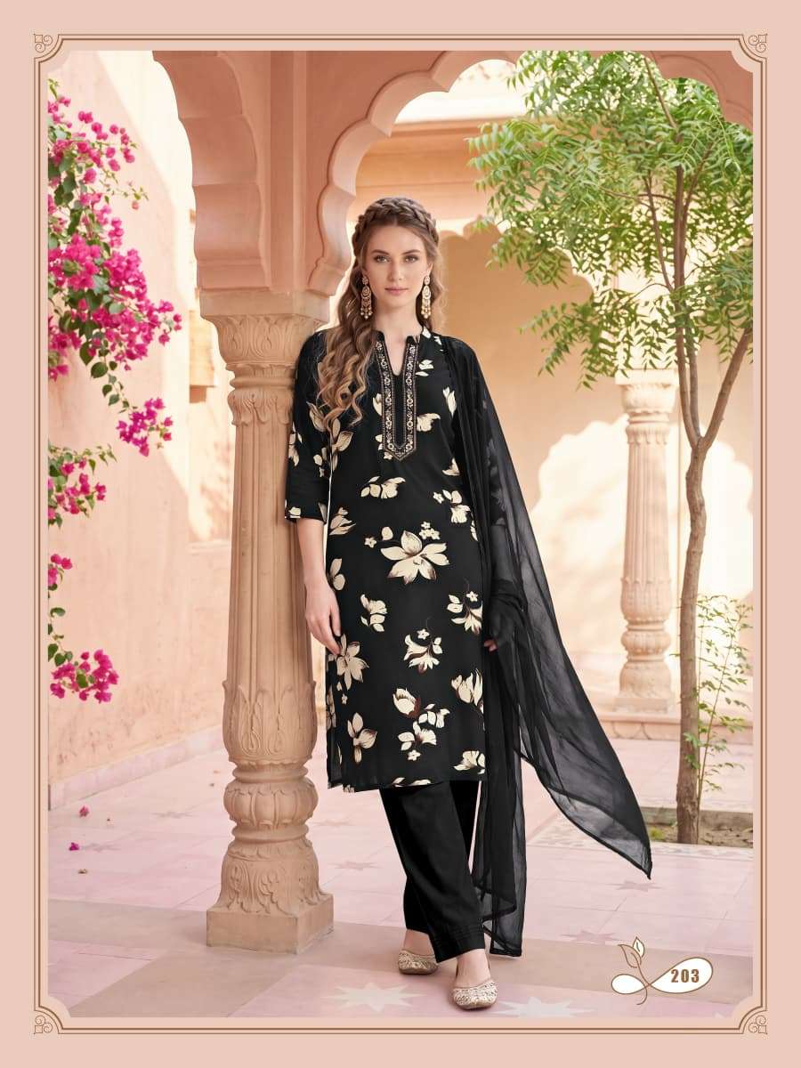 Ossm Mahima Vol 2 Rayon Embroidered Kurti Pant Dupatta Set