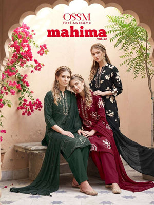 Ossm Mahima Vol 2 Rayon Embroidered Kurti Pant Dupatta Set