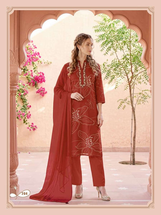 Ossm Mahima Vol 2 Rayon Embroidered Kurti Pant Dupatta Set