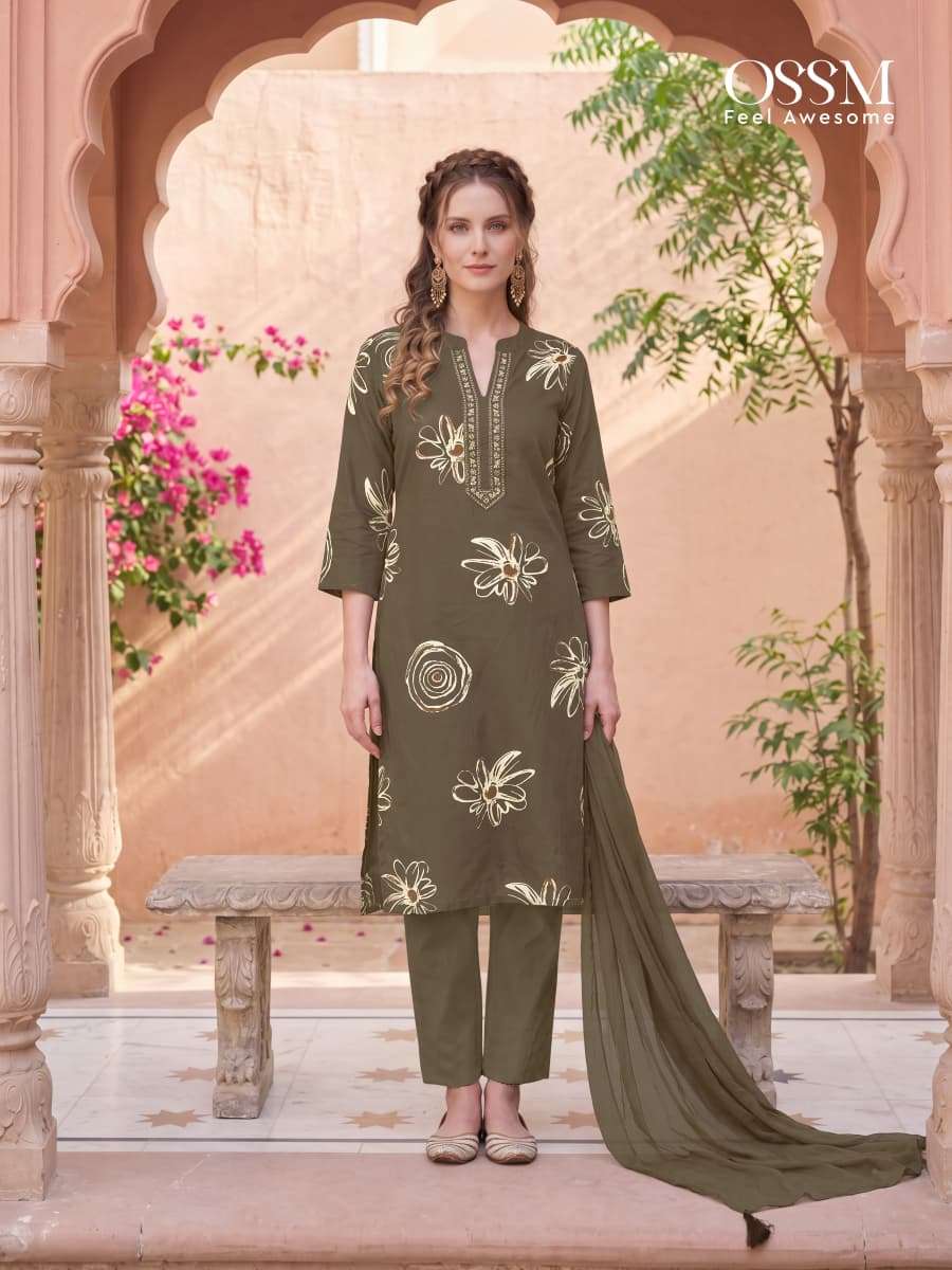 Ossm Mahima Vol 2 Rayon Embroidered Kurti Pant Dupatta Set