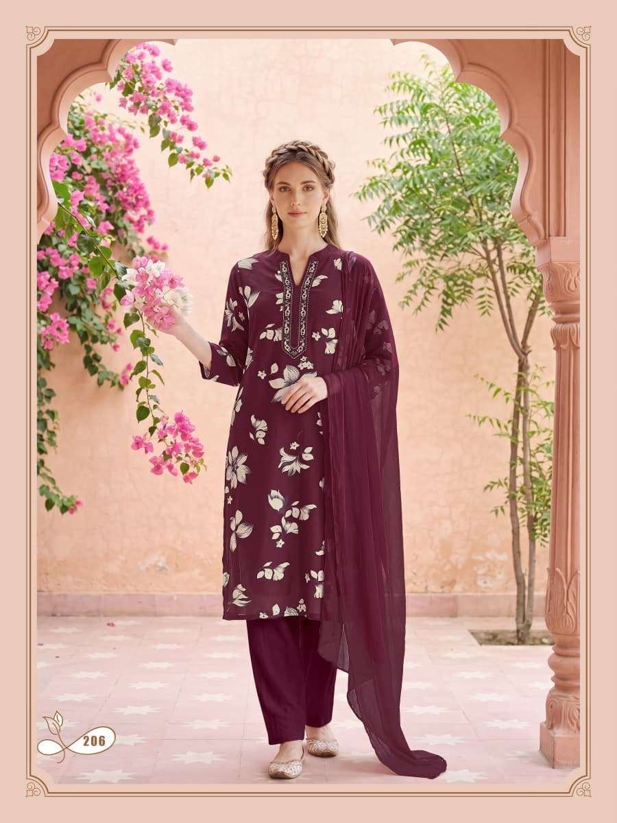 Ossm Mahima Vol 2 Rayon Embroidered Kurti Pant Dupatta Set