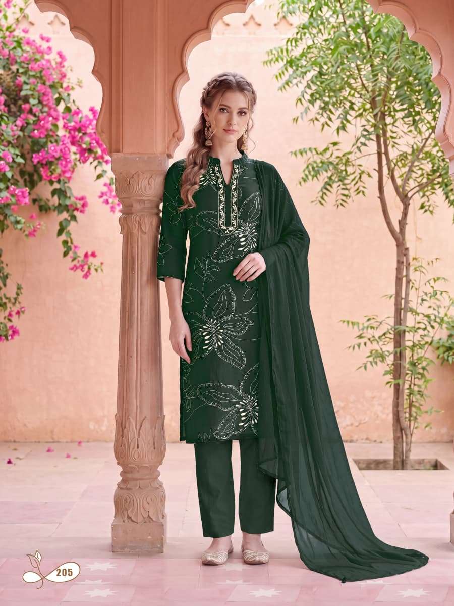 Ossm Mahima Vol 2 Rayon Embroidered Kurti Pant Dupatta Set