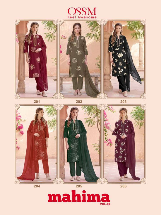Ossm Mahima Vol 2 Rayon Embroidered Kurti Pant Dupatta Set