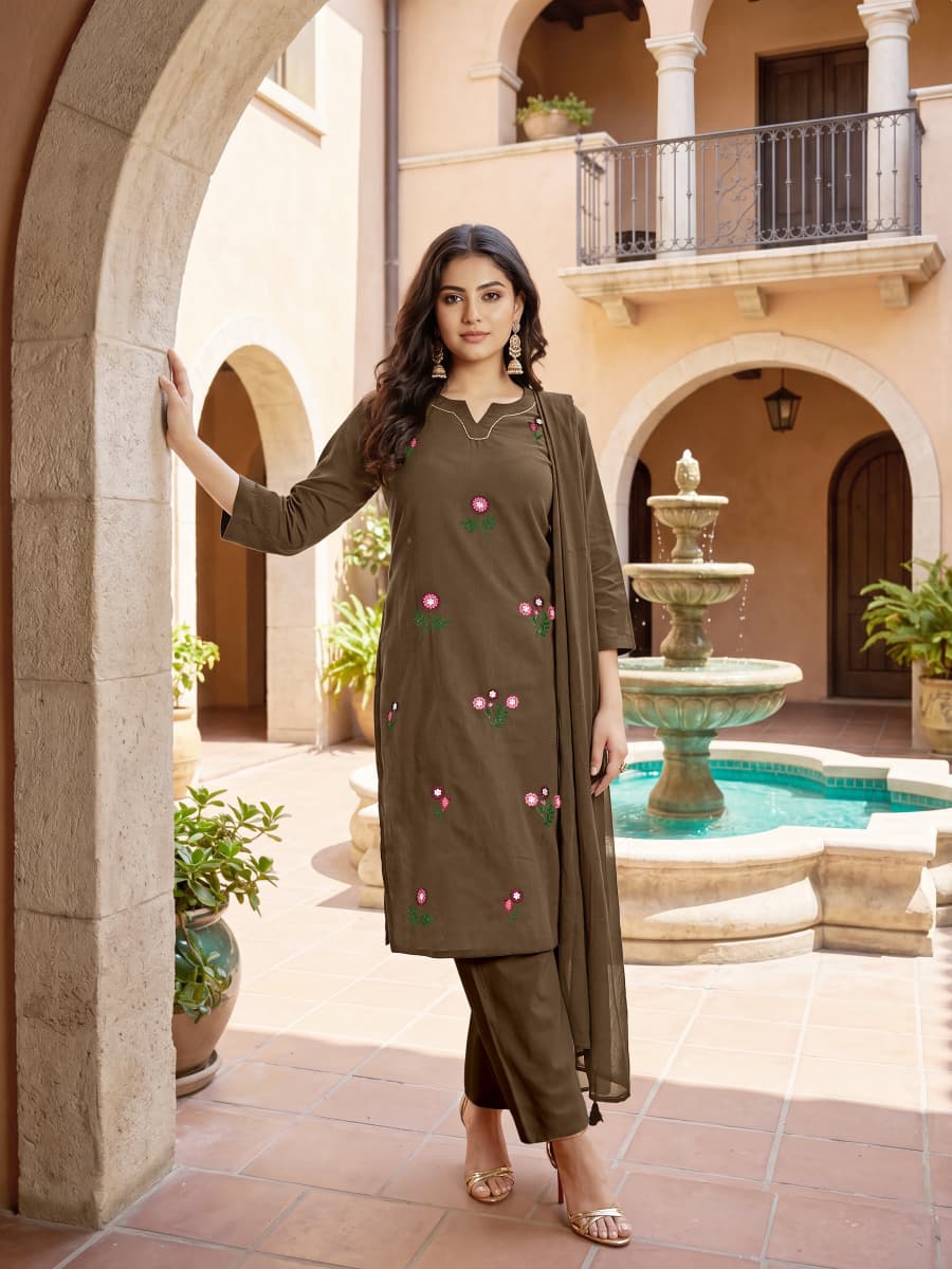 Ossm Millie Vol 1 Cotton Embroidered Kurti Pant Dupatta Set - Amrah Wholesale