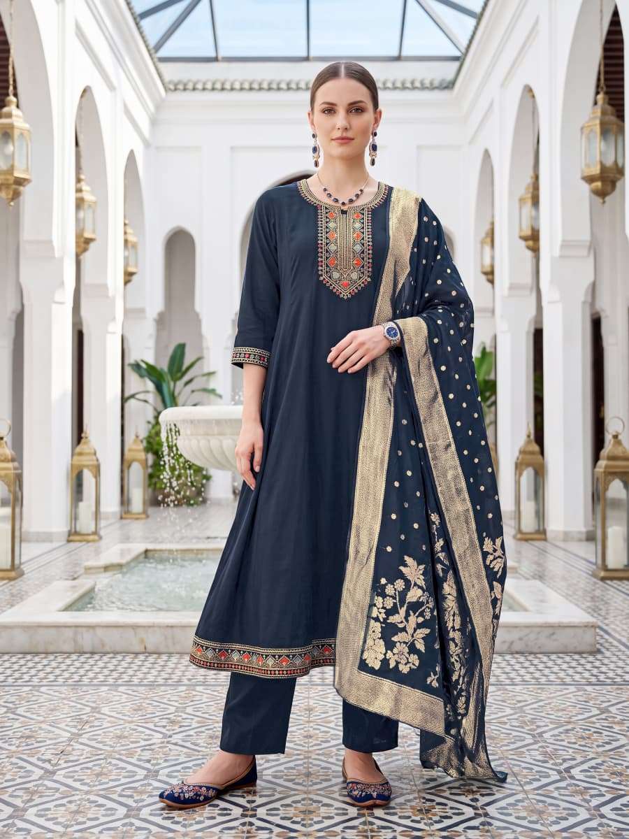 OSSM Resham Vol-3 Roman Silk Embroidery Stitched Dress Set - Amrah Wholesale