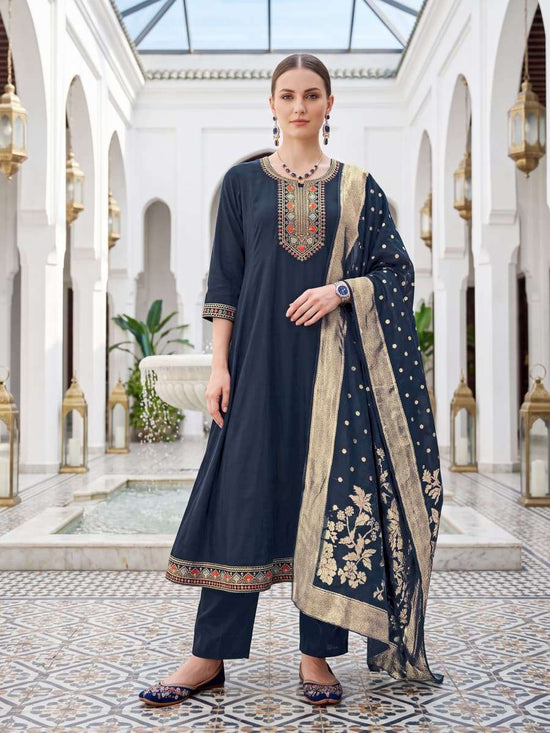OSSM Resham Vol-3 Roman Silk Embroidery Stitched Dress Set - Amrah Wholesale