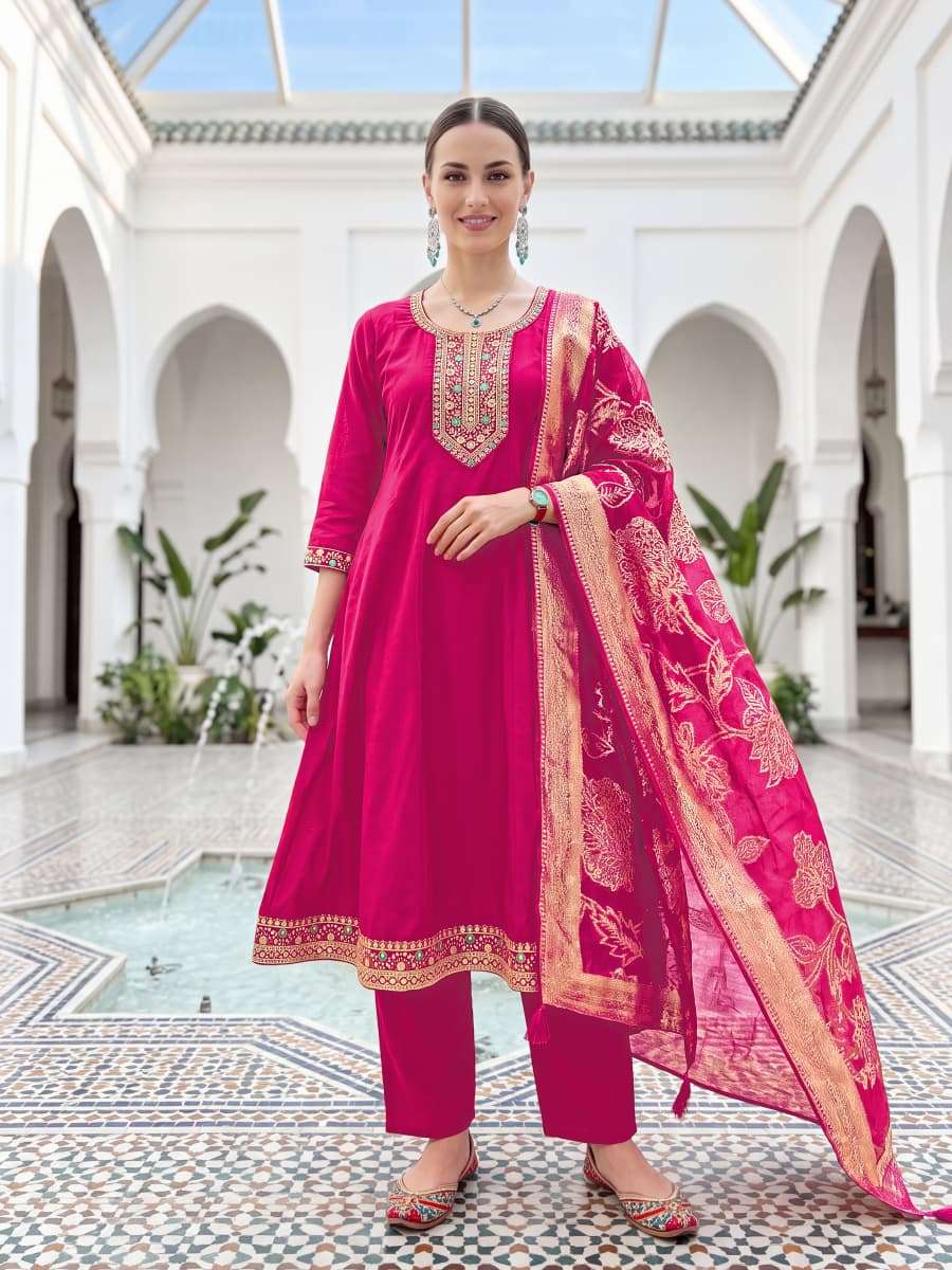 OSSM Resham Vol-3 Roman Silk Embroidery Stitched Dress Set - Amrah Wholesale