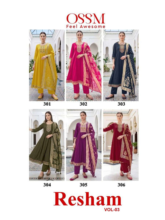 OSSM Resham Vol-3 Roman Silk Embroidery Stitched Dress Set - Amrah Wholesale