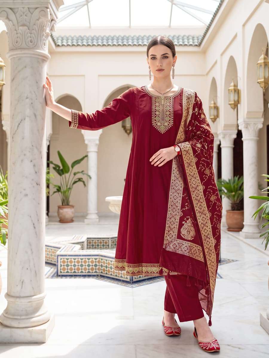 OSSM Resham Vol-3 Roman Silk Embroidery Stitched Dress Set - Amrah Wholesale