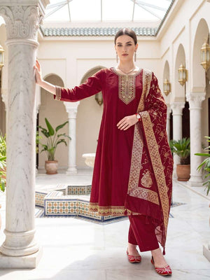 OSSM Resham Vol-3 Roman Silk Embroidery Stitched Dress Set