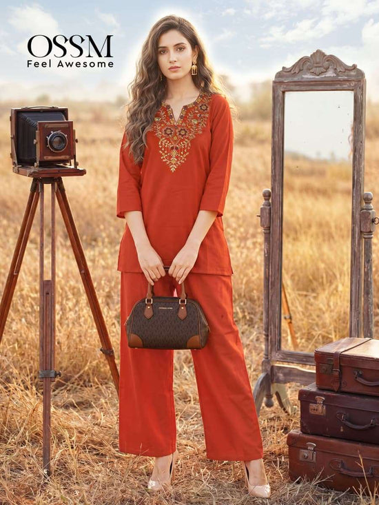 Ossm Sara Vol 2 Premium Dhabu Cotton Embroidered Co Ord Set