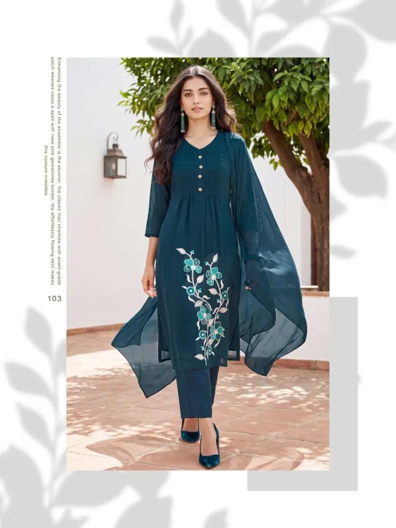 Ossm Sargam Mal Chanderi Cotton Inner Embroidered Kurti Pant Dupatta Set - Amrah Wholesale