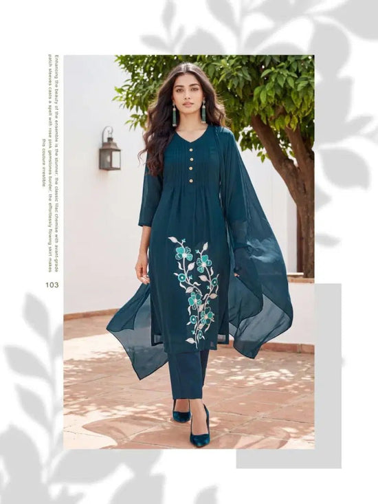 Ossm Sargam Mal Chanderi Cotton Inner Embroidered Kurti Pant Dupatta Set - Amrah Wholesale