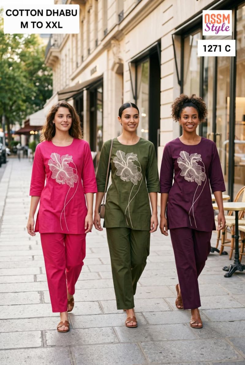 Ossm Style 1271 A To C Dhabu Cotton Co-Ord Set