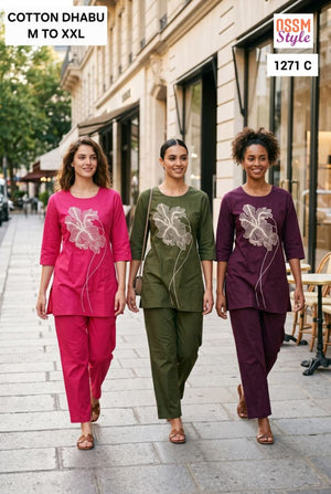 Ossm Style 1271 A To C Dhabu Cotton Co-Ord Set