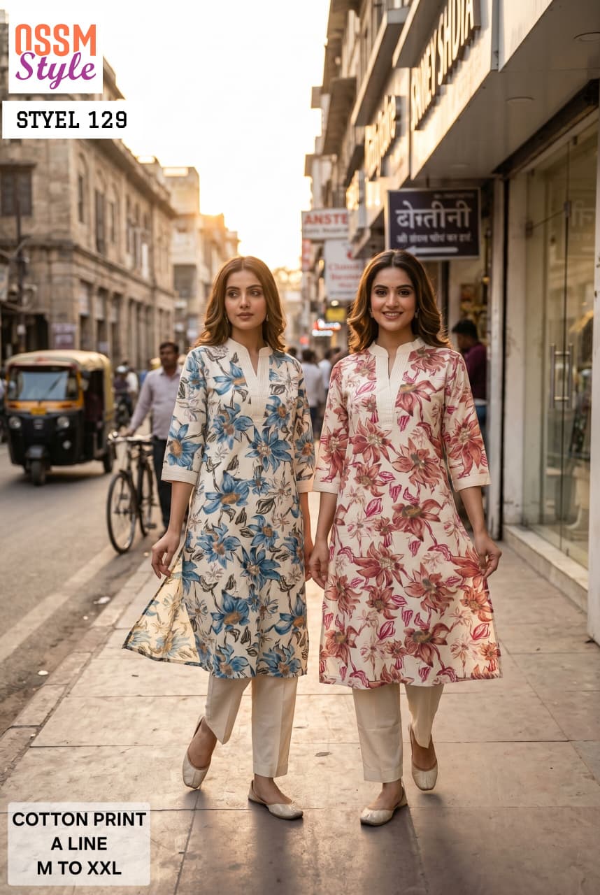 Ossm Style 129 Cotton Printed Kurti Pant Set