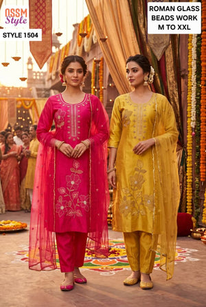 Ossm Style 1504 Roman Glass Kurti Pant Dupatta Set - Amrah Wholesale