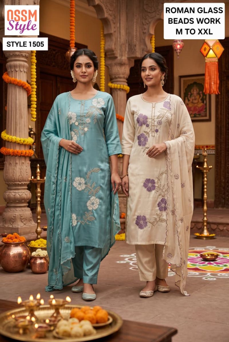Ossm Style 1505 Roman Glass Kurti Pant Dupatta Set