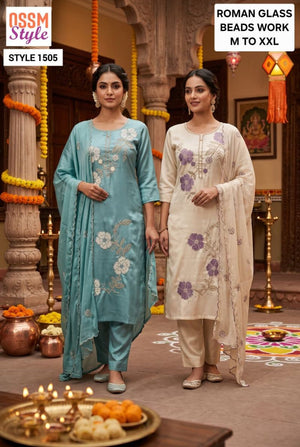 Ossm Style 1505 Roman Glass Kurti Pant Dupatta Set
