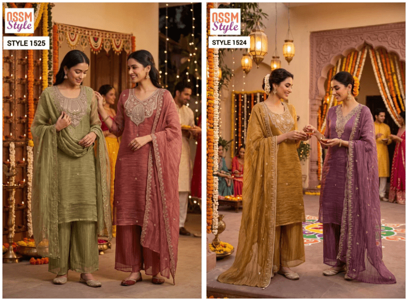 OSSM Style 1524 & 1525 Premium Salsa Hand Work Kurti with Bottom & Dupatta - Amrah Wholesale