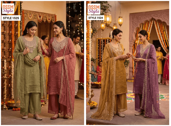 OSSM Style 1524 & 1525 Premium Salsa Hand Work Kurti with Bottom & Dupatta - Amrah Wholesale