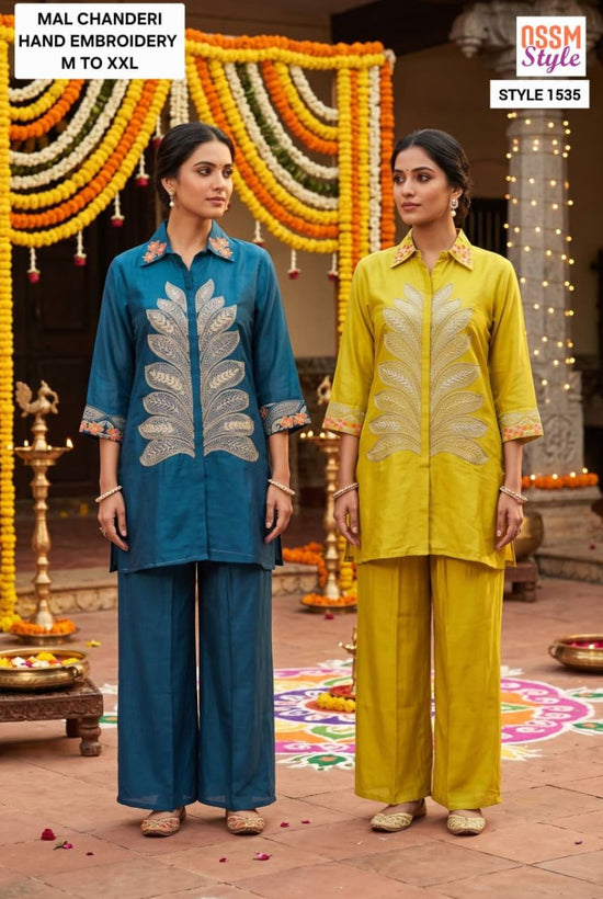 Ossm Style 1535 Mul Chanderi Hand Embroidered Heavy Co-Ord Set Collection
