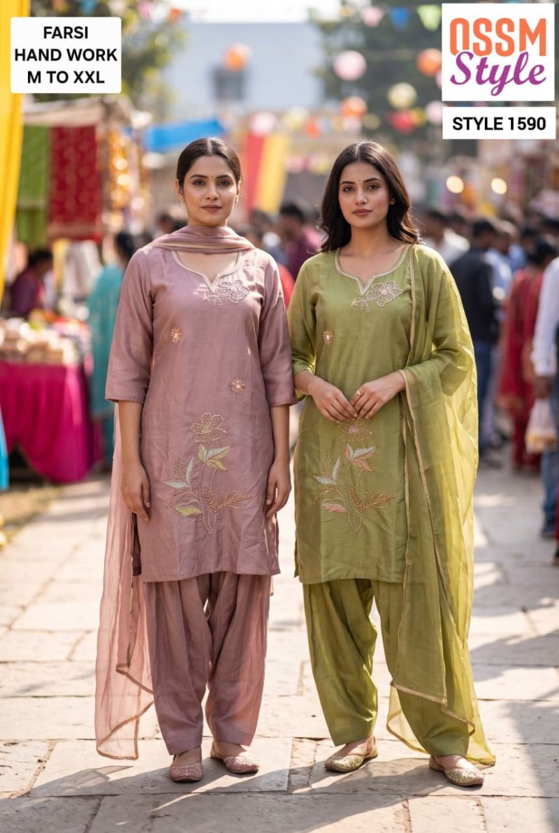 OSSM STYLE 1590 Viscose Roman Glass Hand Work Farshi Salwar Suit