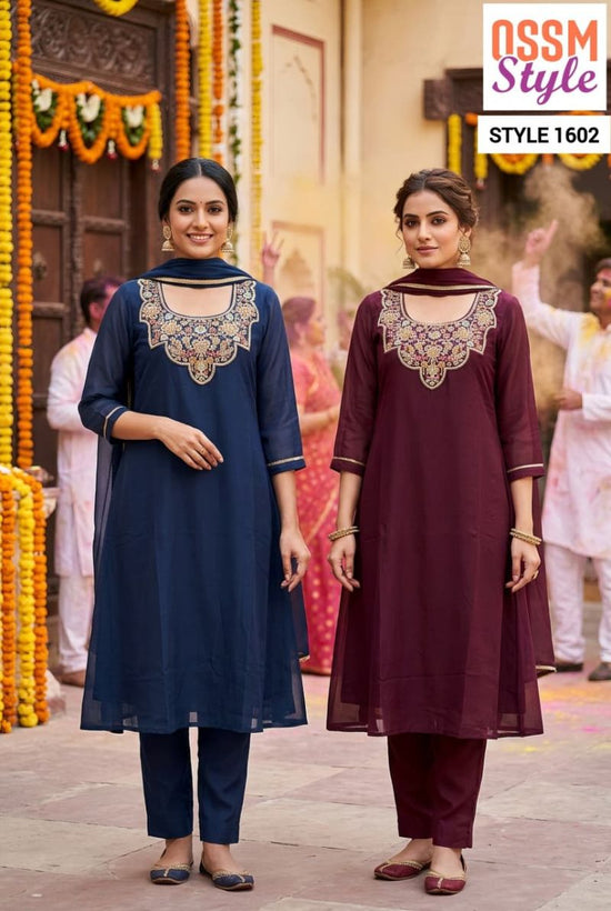 Ossm Style 1602 Viscose Mul Chanderi Kurti Pant Dupatta Set