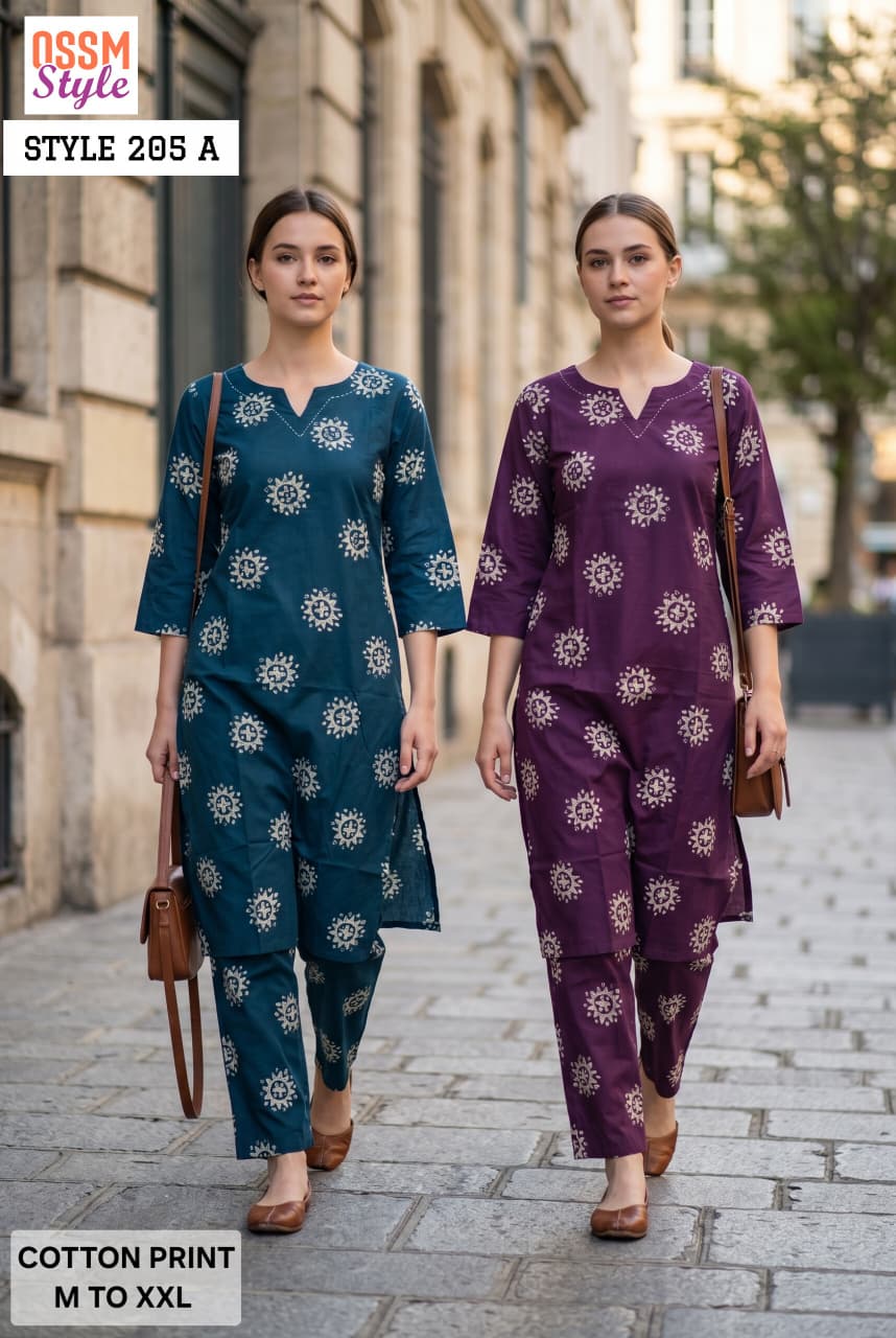 Ossm Style 205 A And B Cotton Printed Kurti Pant Set