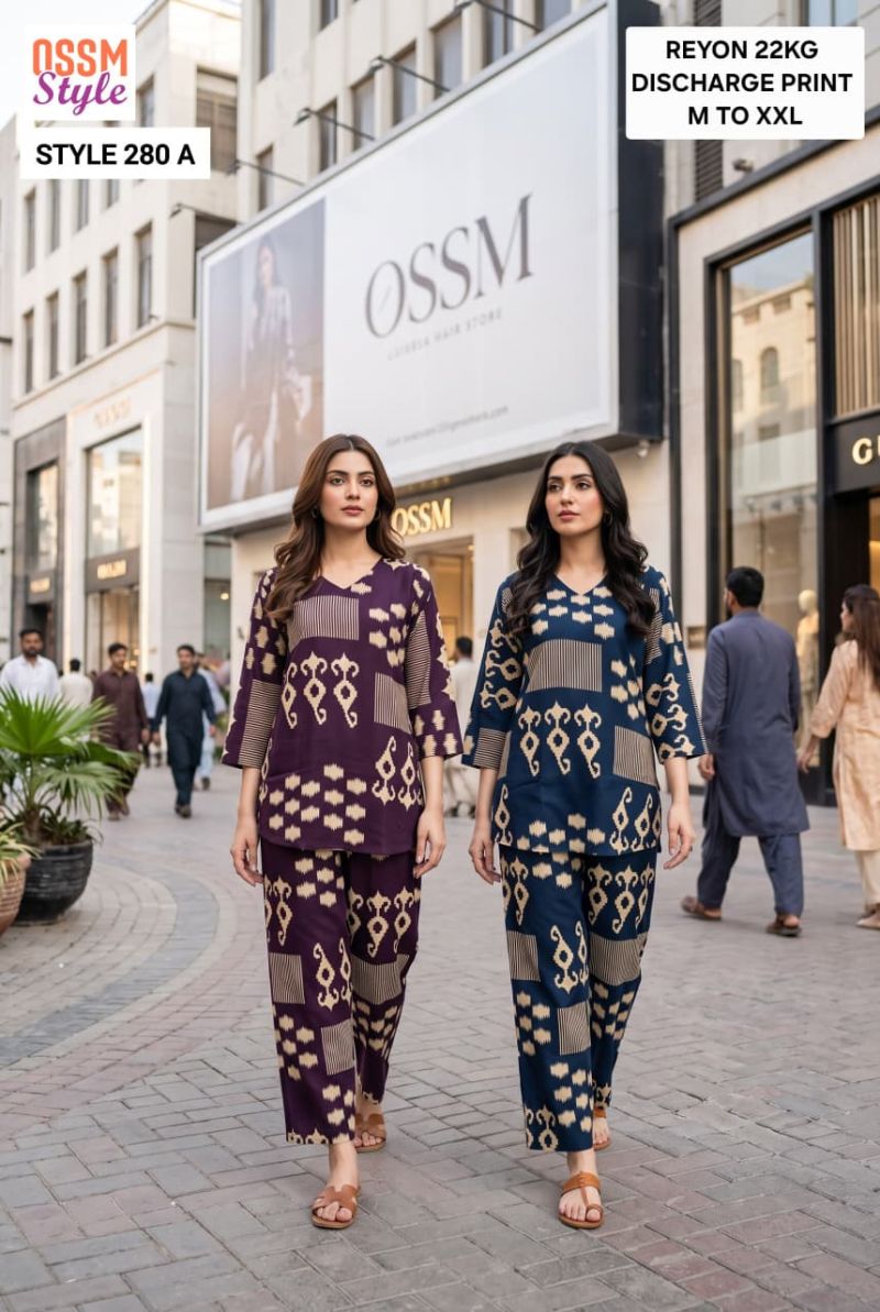 Ossm Style 280 A To D Rayon Discharge Printed Co-Ord Set - Amrah Wholesale