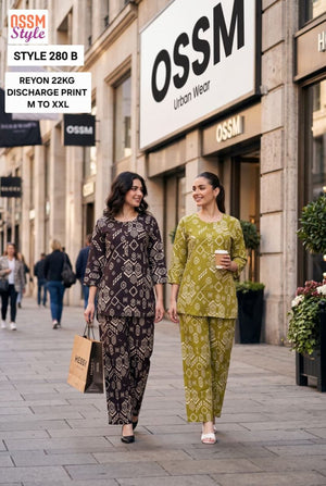 Ossm Style 280 A To D Rayon Discharge Printed Co-Ord Set - Amrah Wholesale