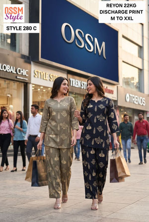 Ossm Style 280 A To D Rayon Discharge Printed Co-Ord Set - Amrah Wholesale