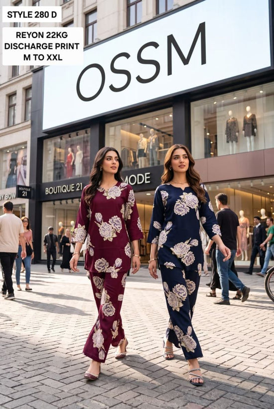Ossm Style 280 A To D Rayon Discharge Printed Co-Ord Set - Amrah Wholesale