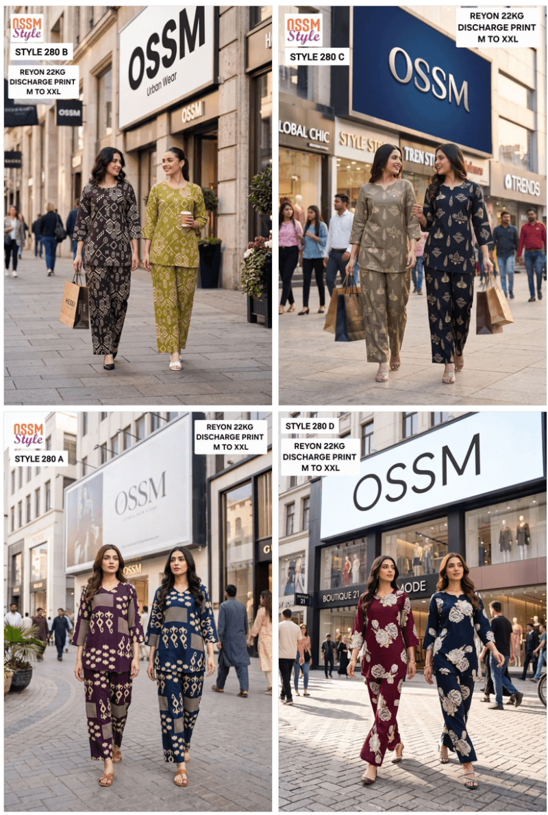 Ossm Style 280 A To D Rayon Discharge Printed Co-Ord Set - Amrah Wholesale