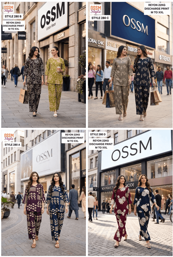 Ossm Style 280 A To D Rayon Discharge Printed Co-Ord Set - Amrah Wholesale