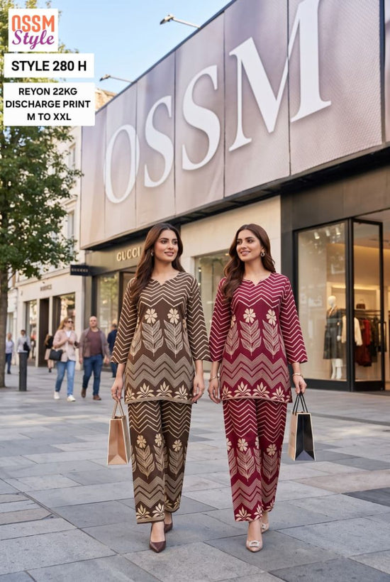Ossm Style 280 E To H Rayon Discharge Printed Co-Ord Set - Amrah Wholesale